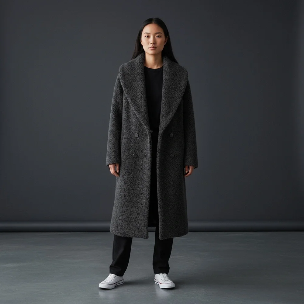 Max Mara Alpaca Wool Hooded Long Coat — Double Breasted, Black, Size 8 - Picture 6 of 12